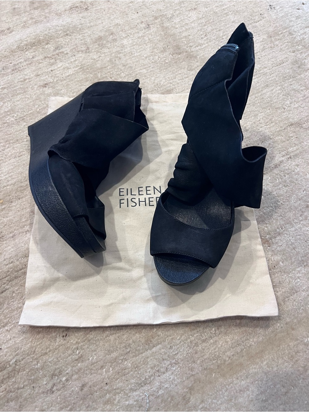 Eileen Fisher Black Sculptural Platform Sandals